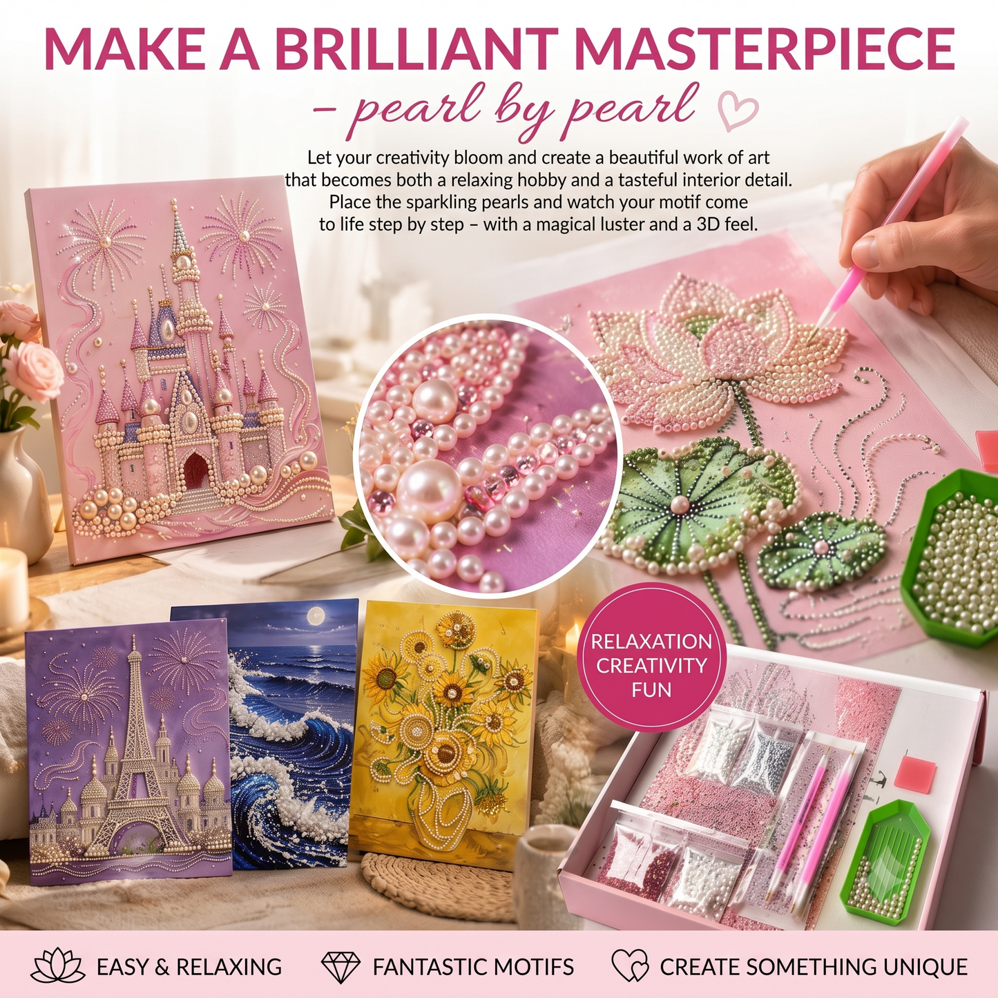 Diamond painting set with multiple motifs