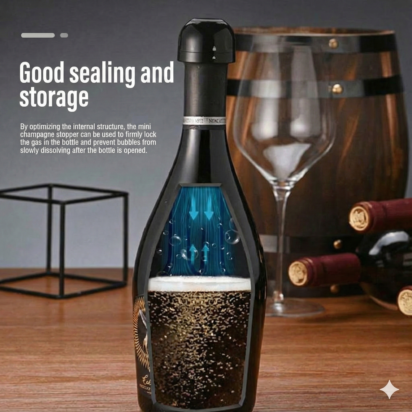 Silicone seal for wine/champagne bottles