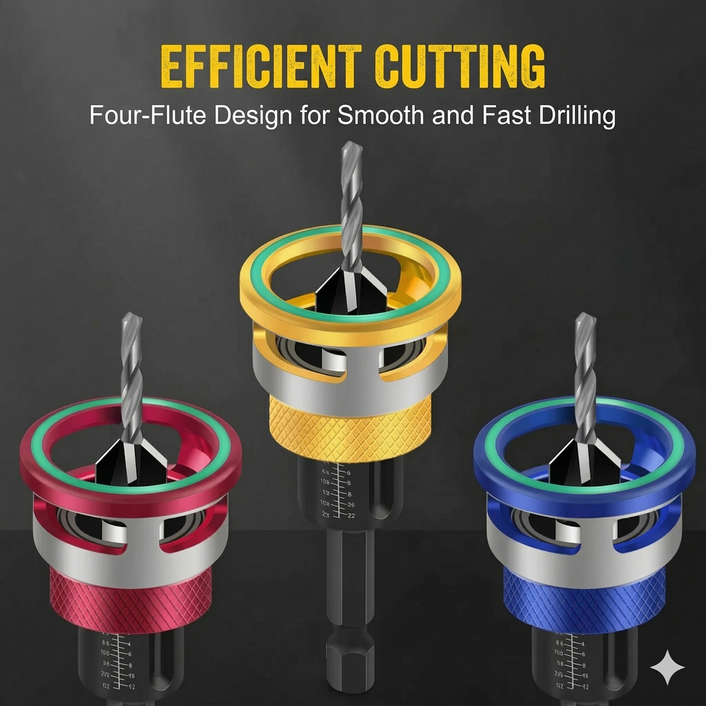4-Piece Wood Countersink Drill Bit Set with Depth Stop
