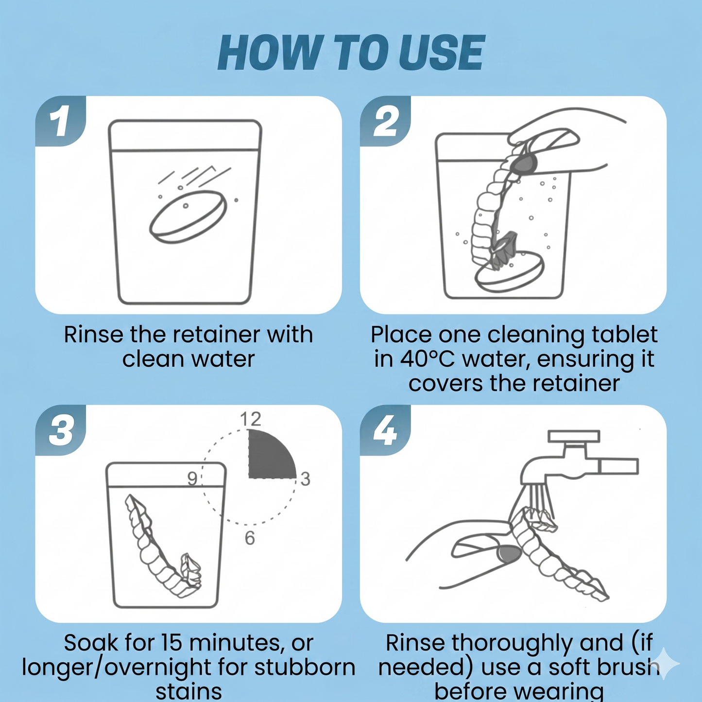 Cleaning tablets for braces against odor and stains (10 pieces per set)