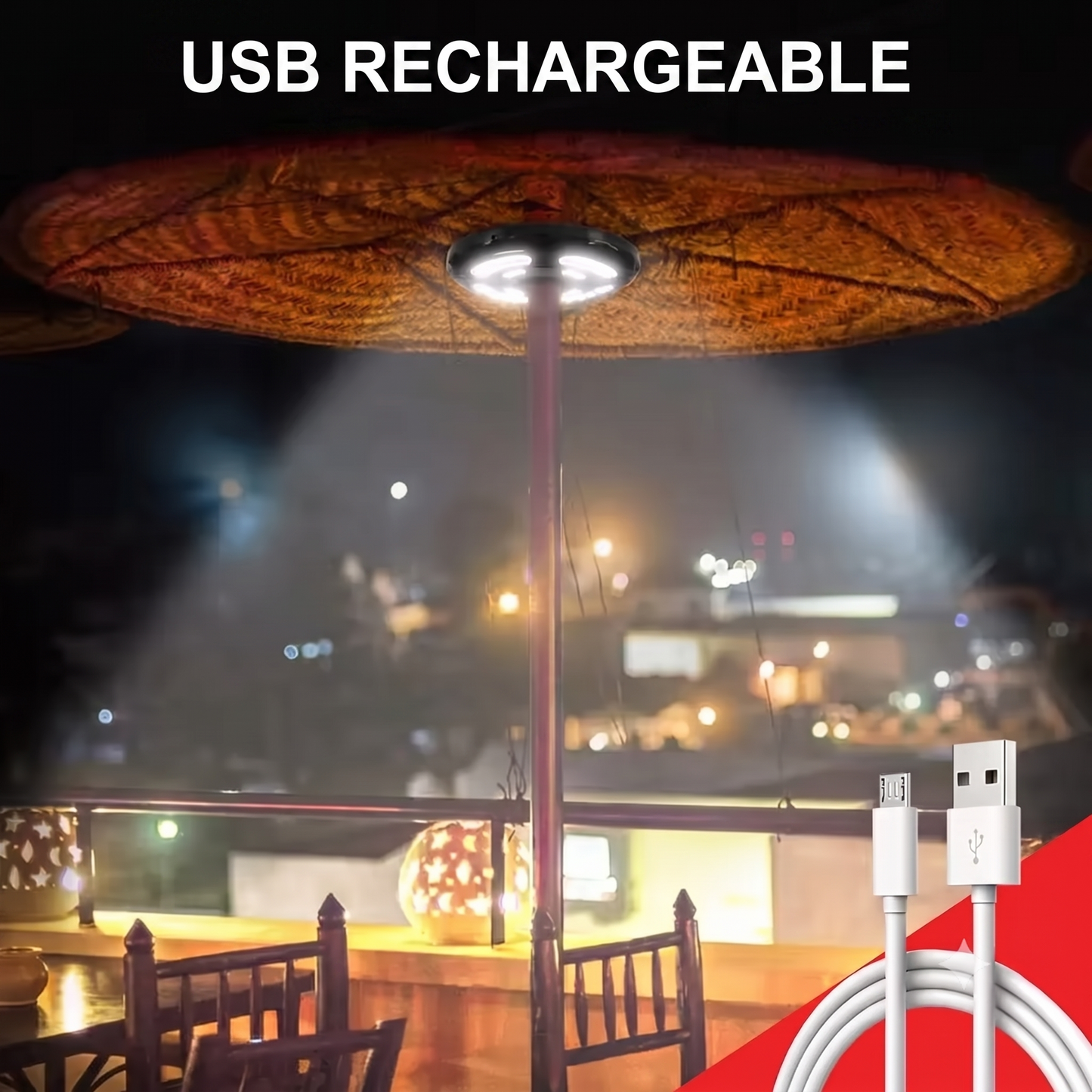 LUMINA parasol light with 28 LED bulbs