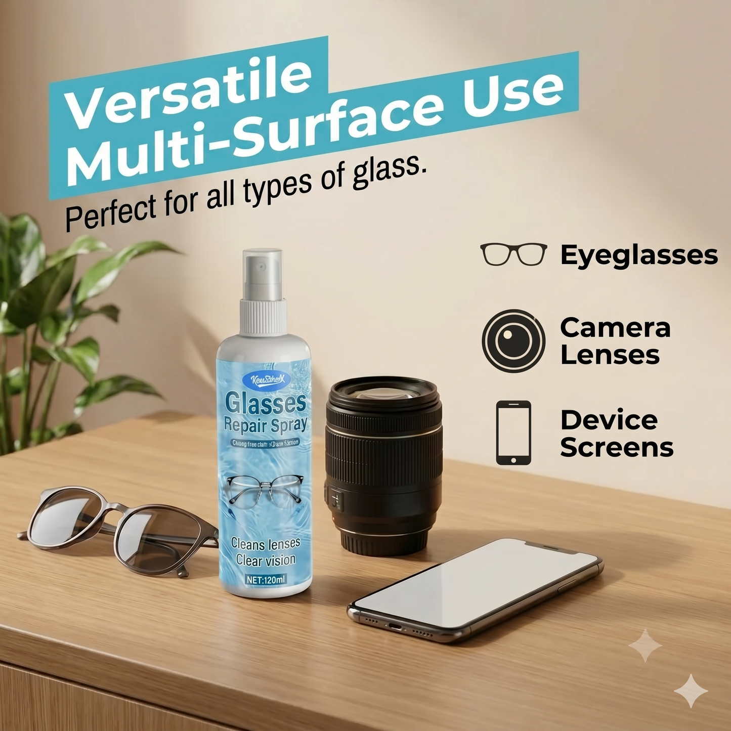 Professional lens scratch repair spray restores the original clarity