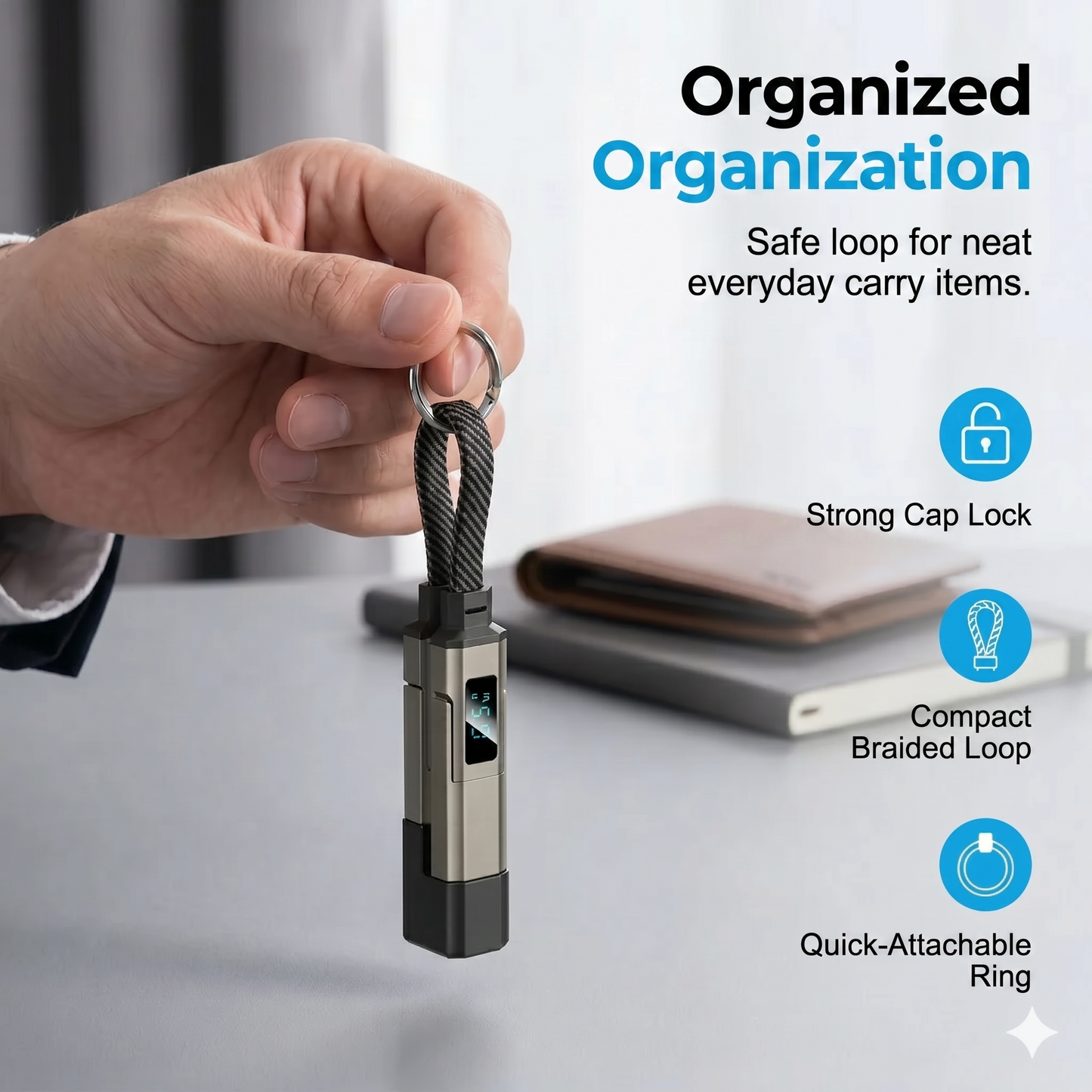 4-in-1 digital display keychain charging cable