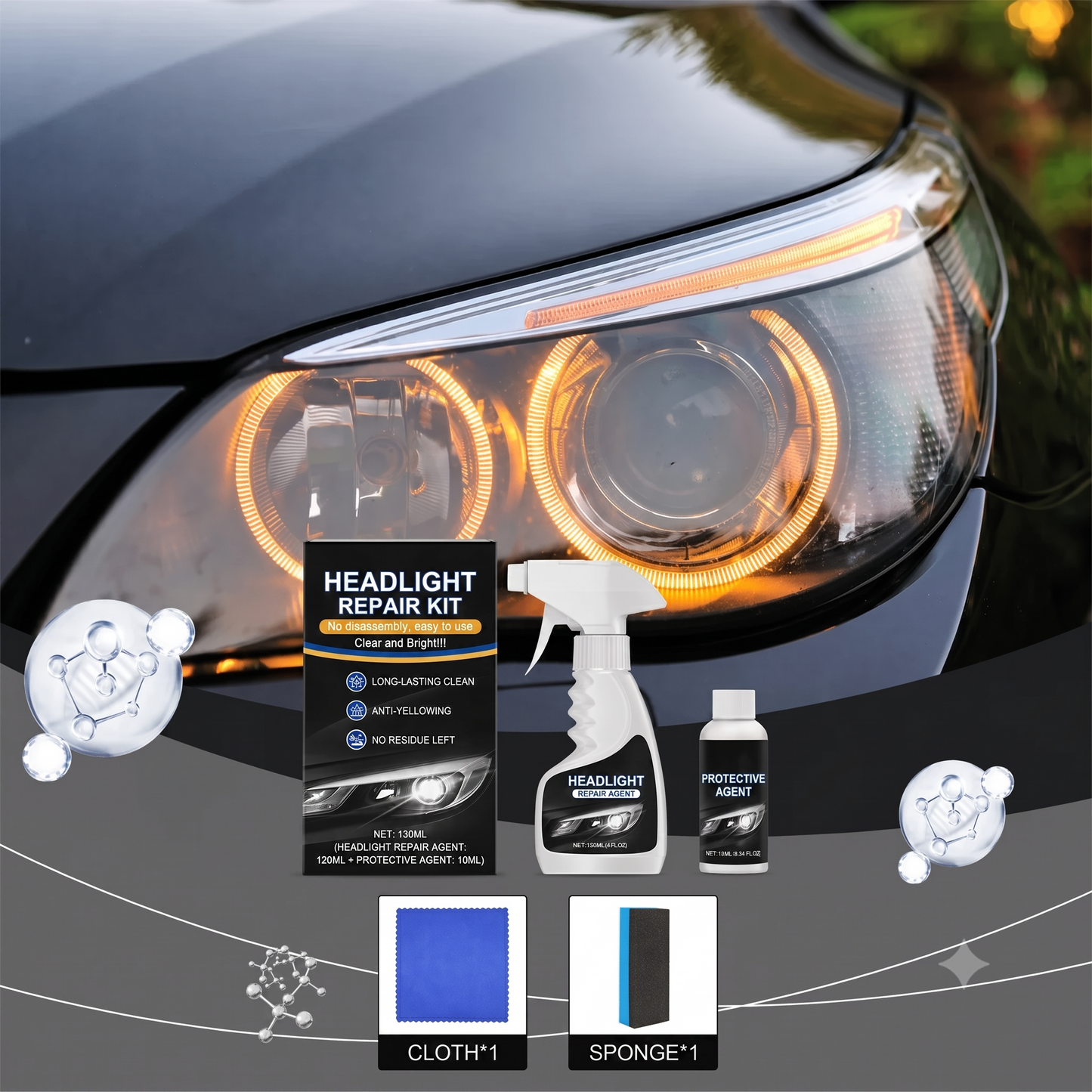 Car headlight restoration kit