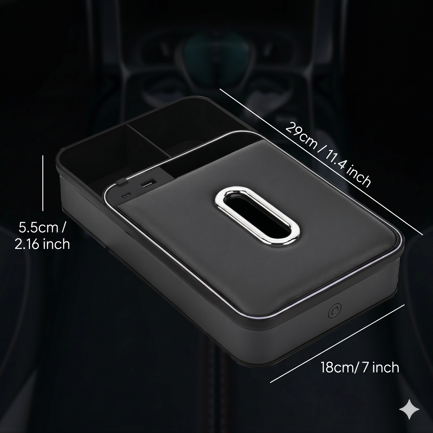 Armrest storage box with LED ambient lighting