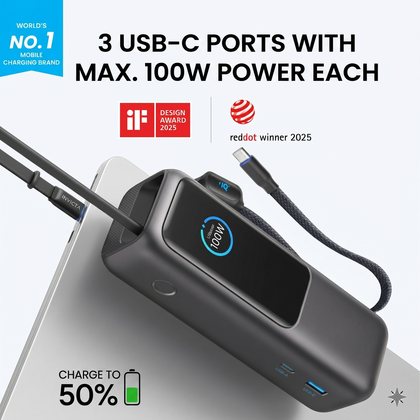Portable Charger with Built-in Cable