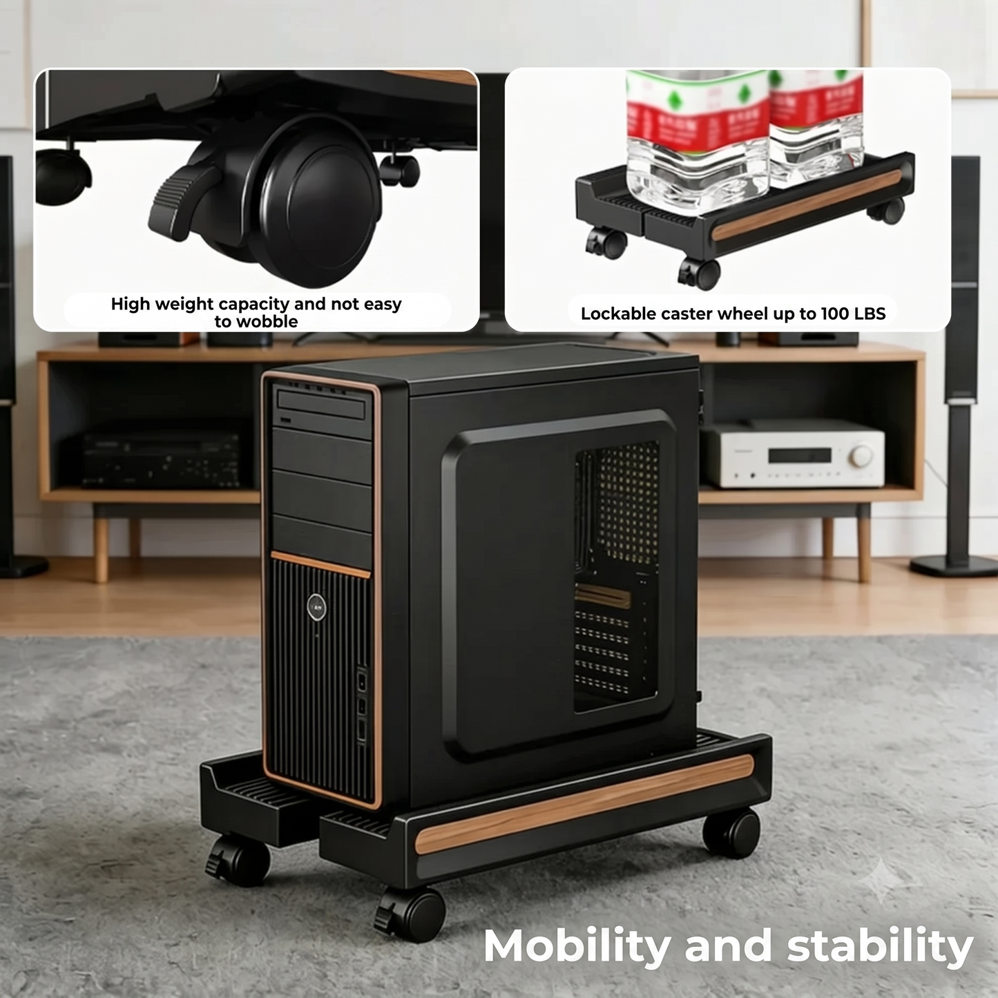 Adjustable computer stand on wheels