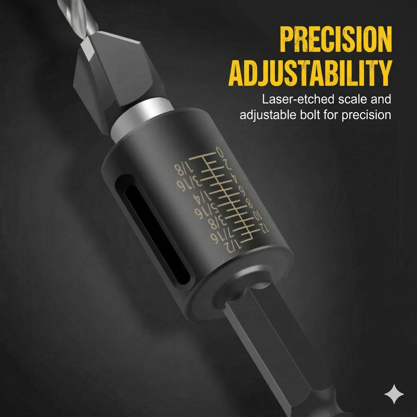 4-Piece Wood Countersink Drill Bit Set with Depth Stop