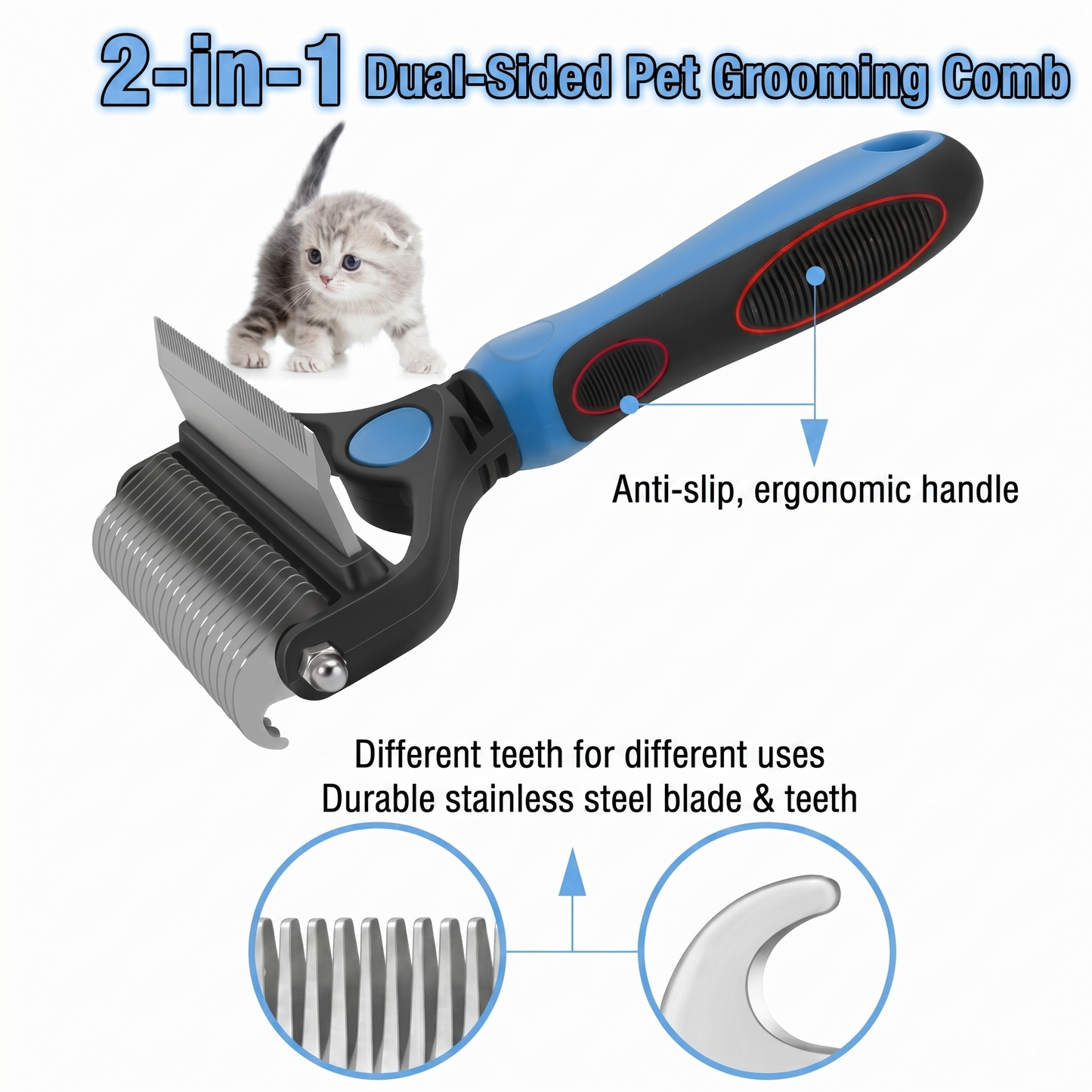 Double-sided pet hair removal brush