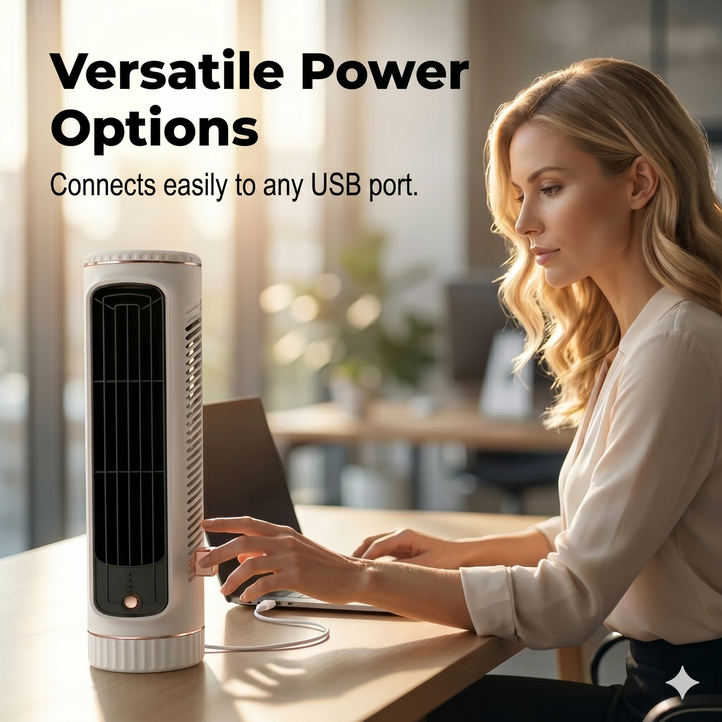 Portable USB tower fan with 3 speeds