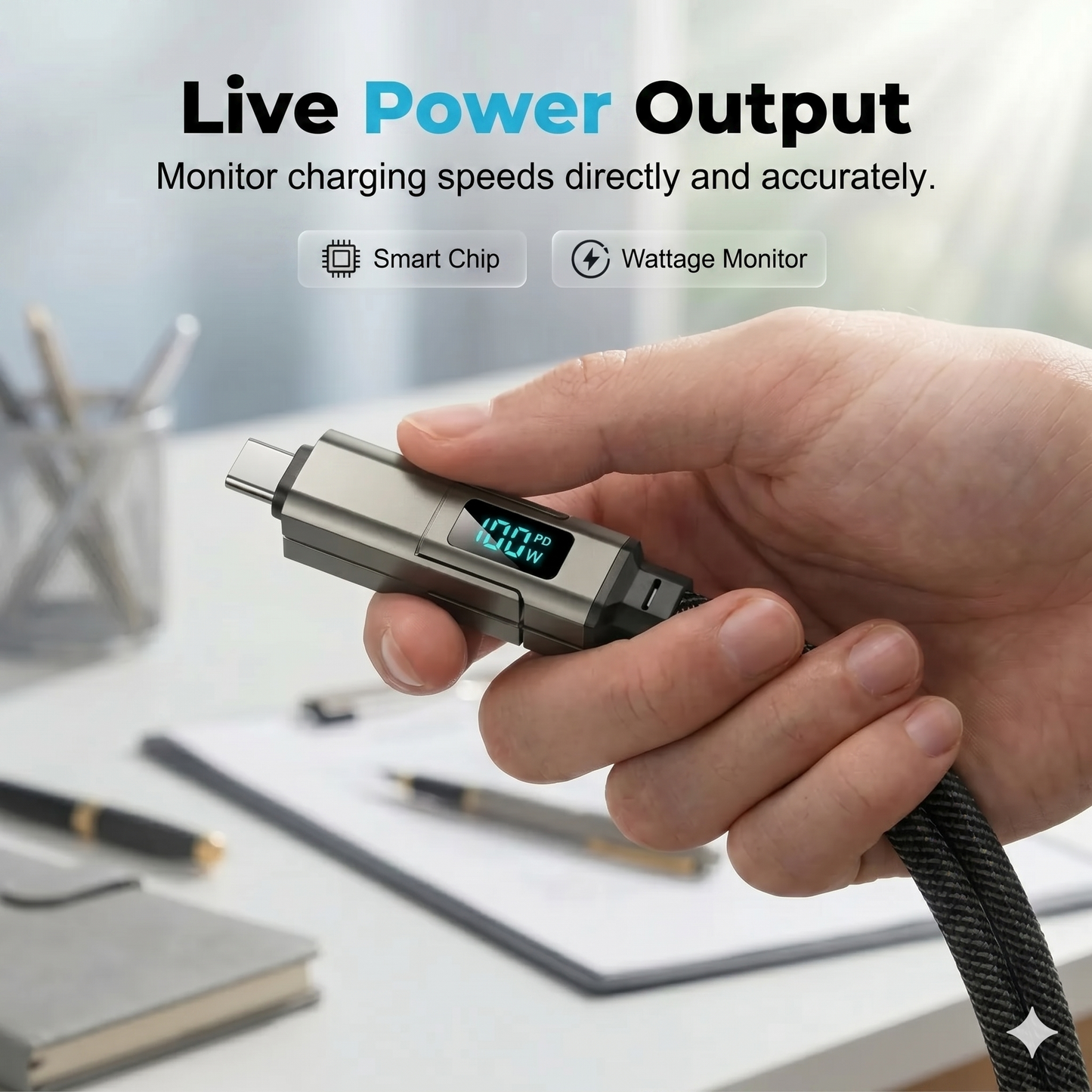 4-in-1 digital display keychain charging cable