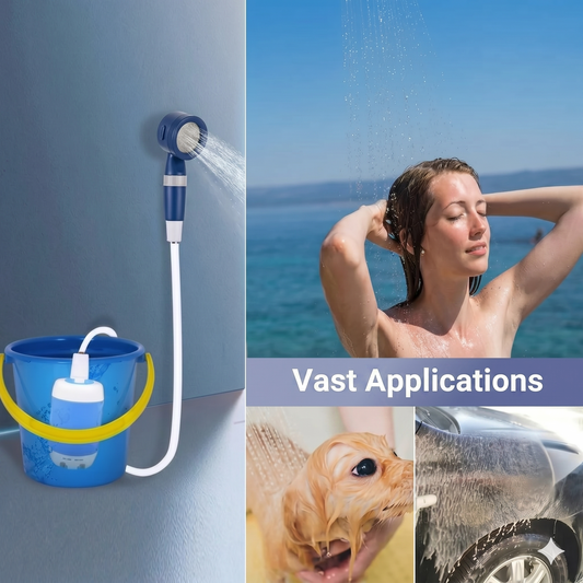 Portable camping shower with water pump