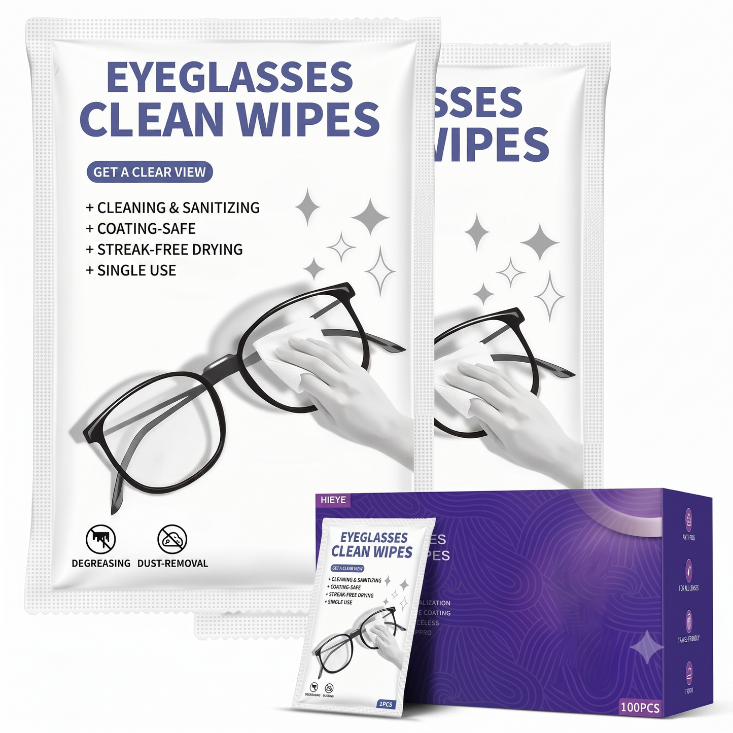 Anti-fog cleaning wipes for glasses (100 pieces)