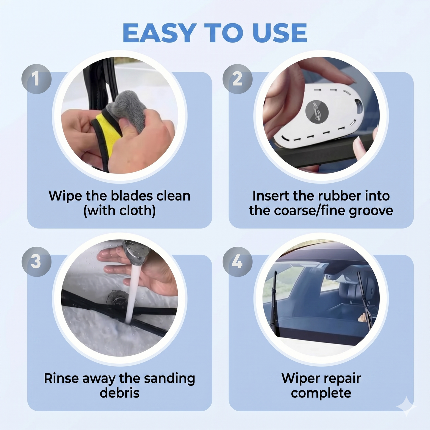 Universal windshield wiper repair tool restores worn rubber blades in 30 seconds