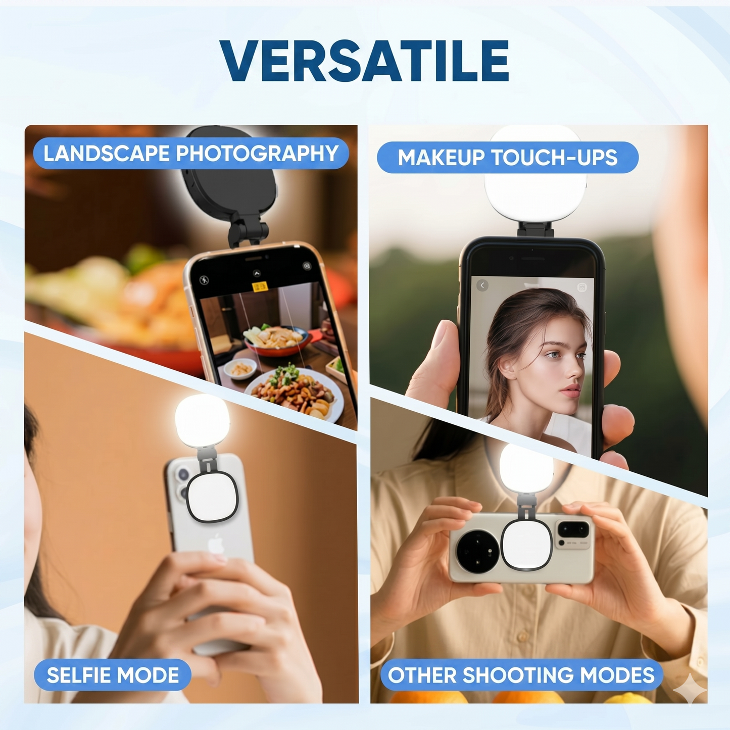 3-in-1 phone stand, mirror, and magnetic selfie fill light
