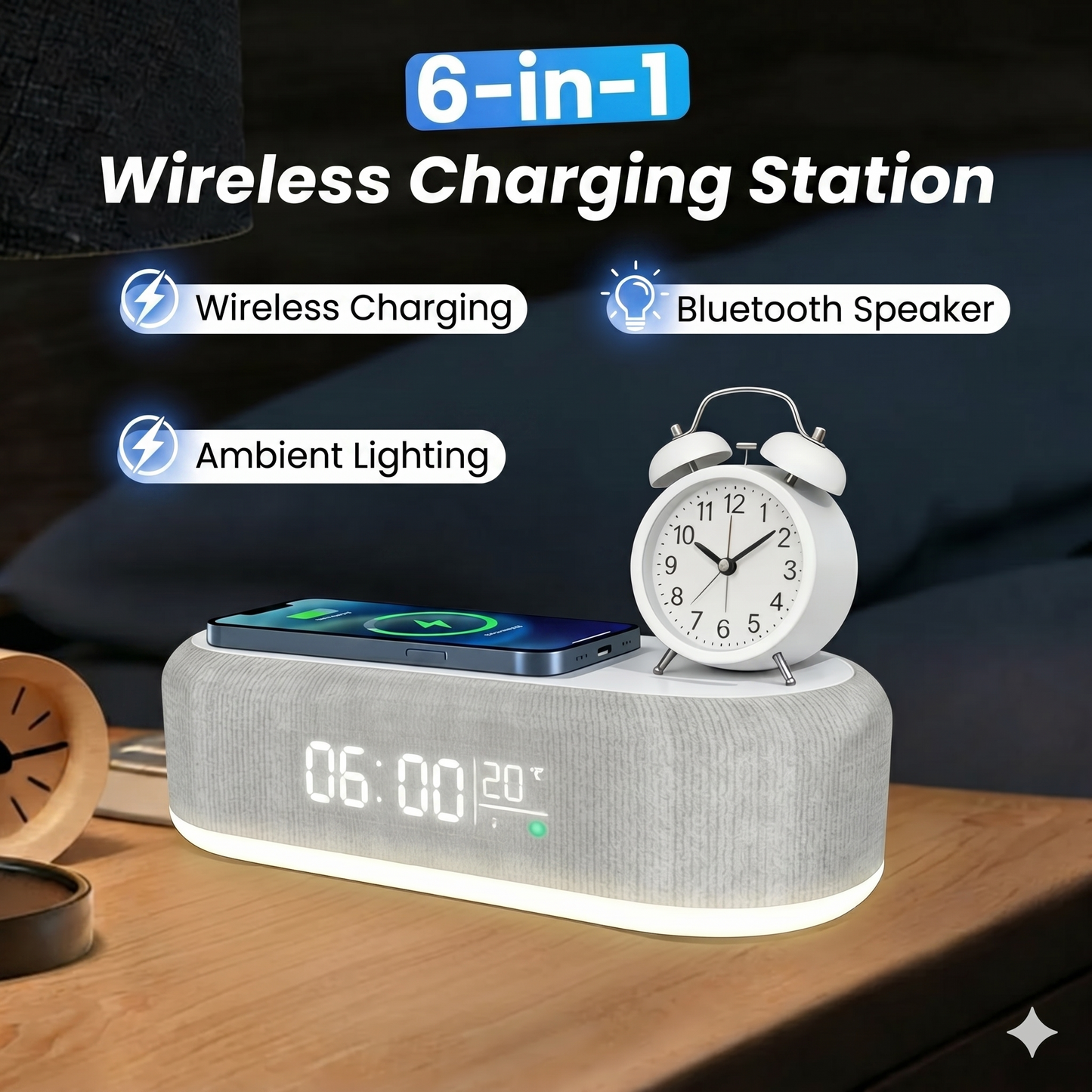 All-in-one 6-in-1 wireless 15W charging station