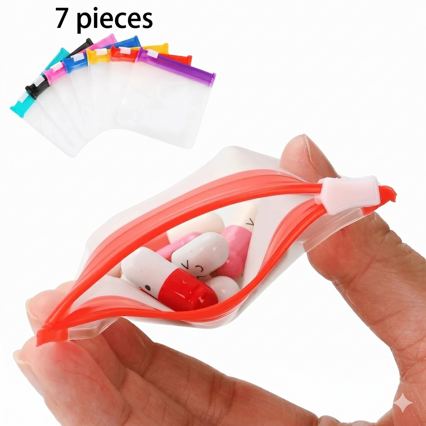 Set of 7 clear pill pouches with slider lock – airtight