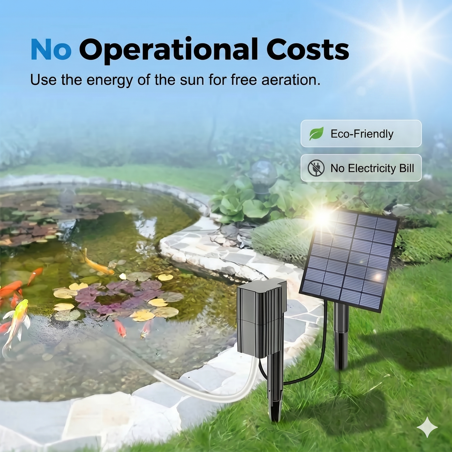 Solar pond aerator – provides continuous oxygen for fish and plants