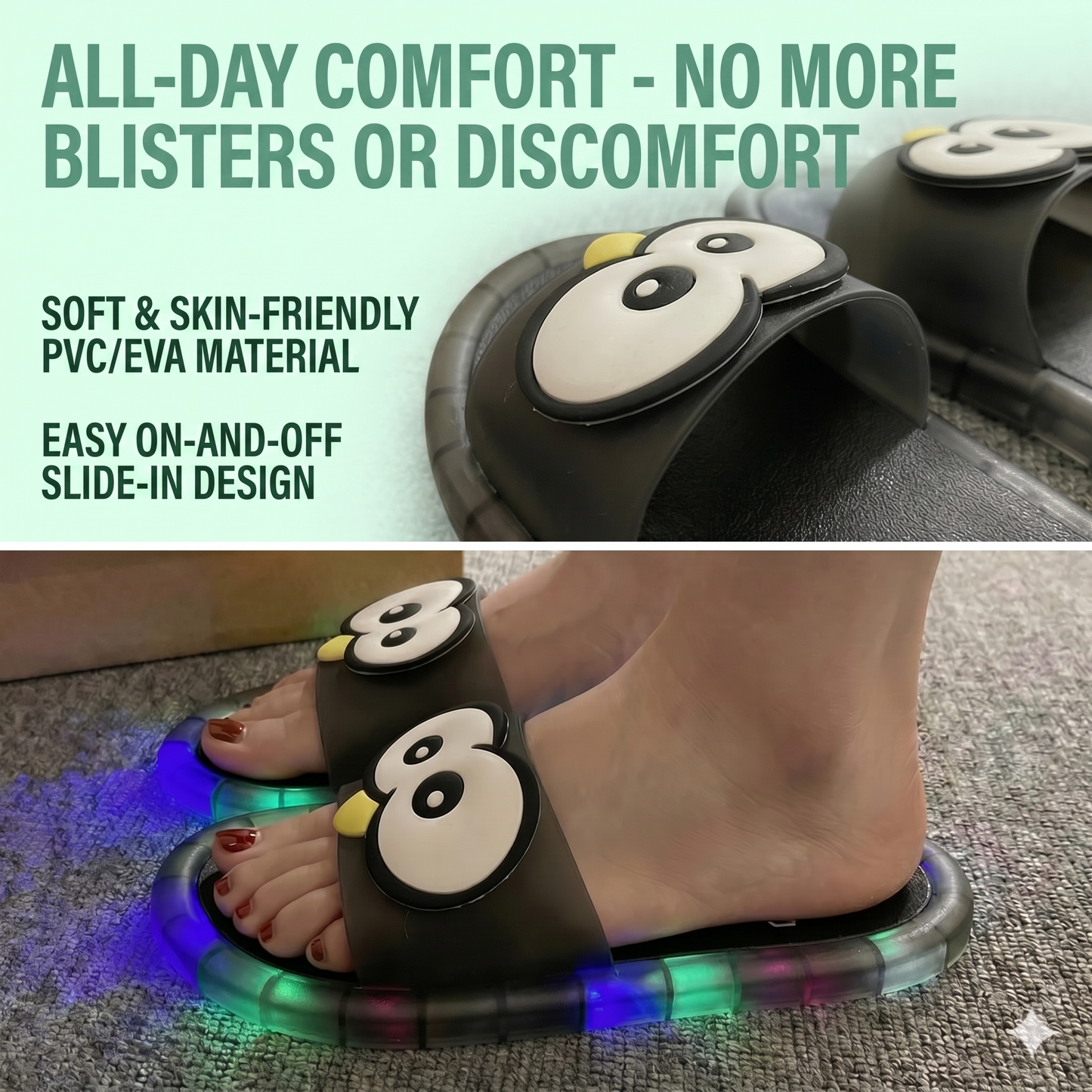Cute light-up slippers with cartoon motifs