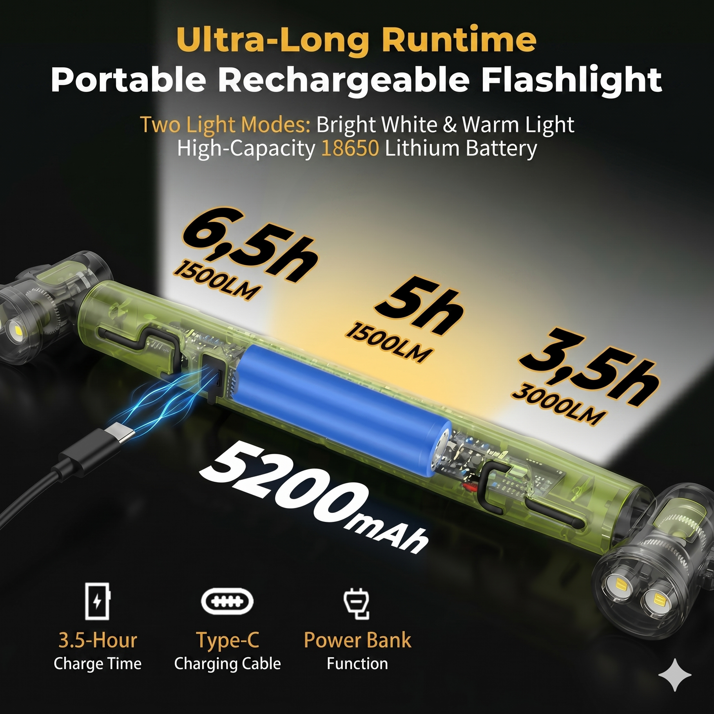 Rechargeable Work Light Bar – 3000LM, IPX4 Waterproof & 360° Hook!
