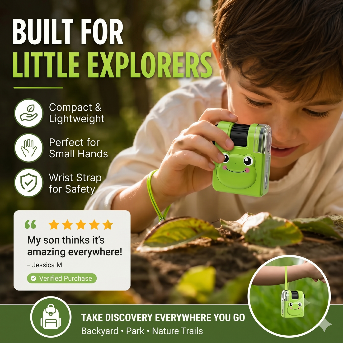 Portable educational microscope with phone holder for kids