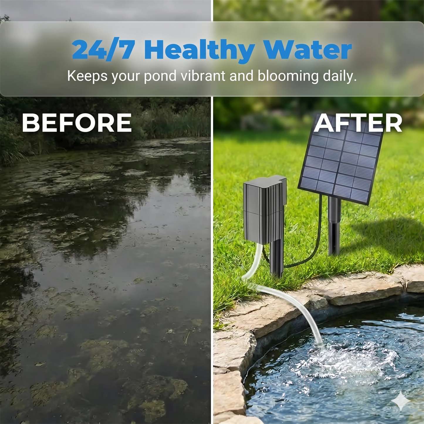 Solar pond aerator – provides continuous oxygen for fish and plants