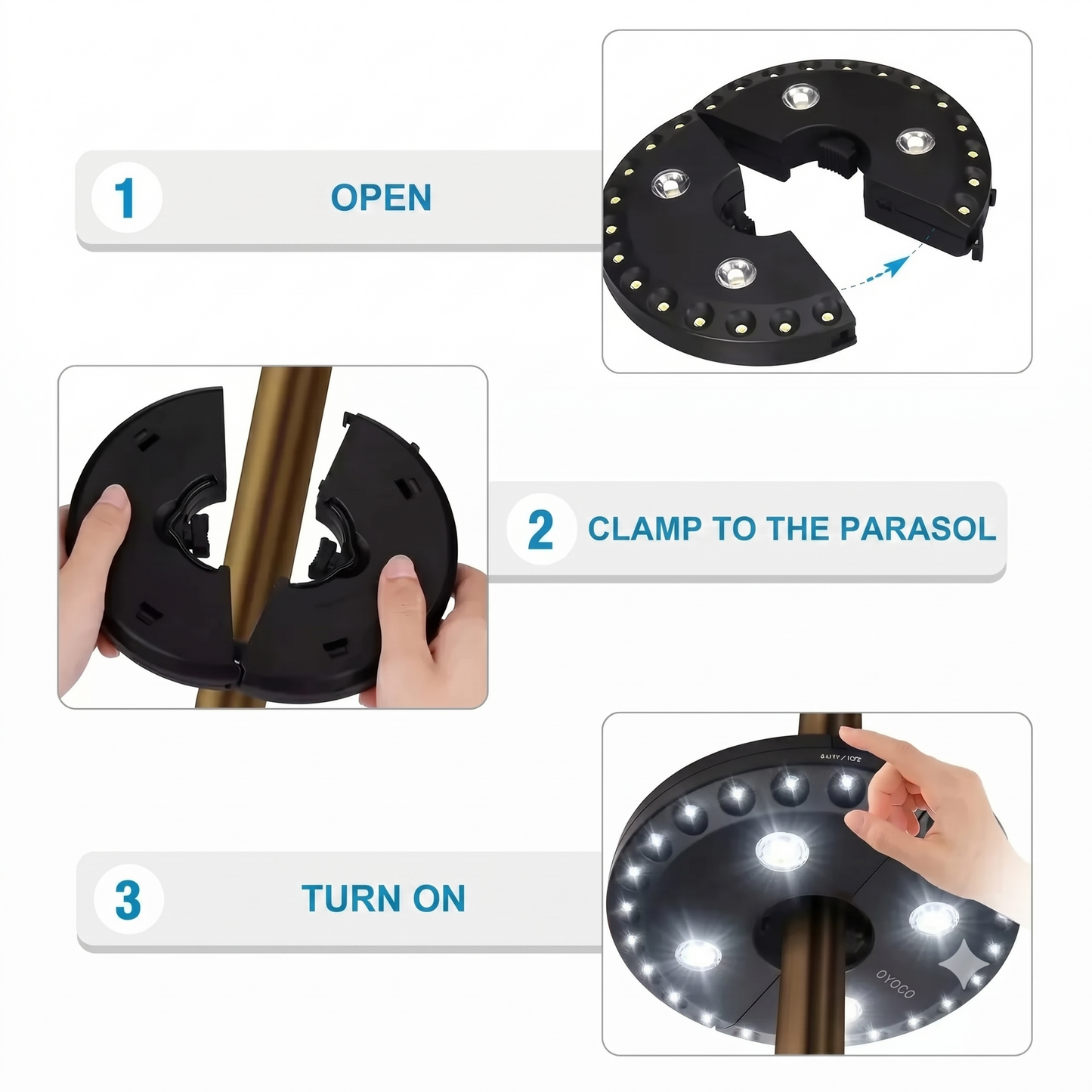 LUMINA parasol light with 28 LED bulbs