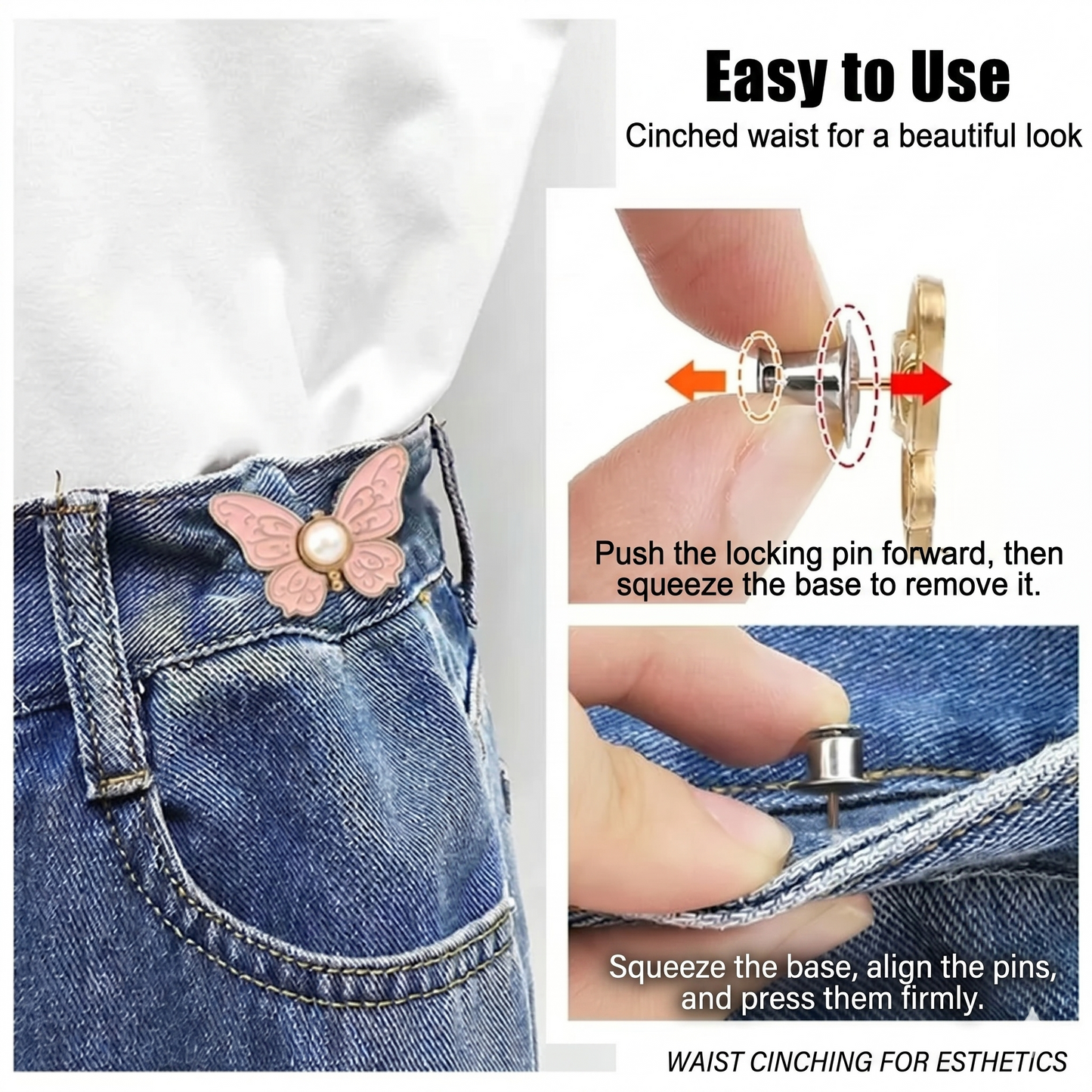 No more sagging pants! Removable butterfly buckle
