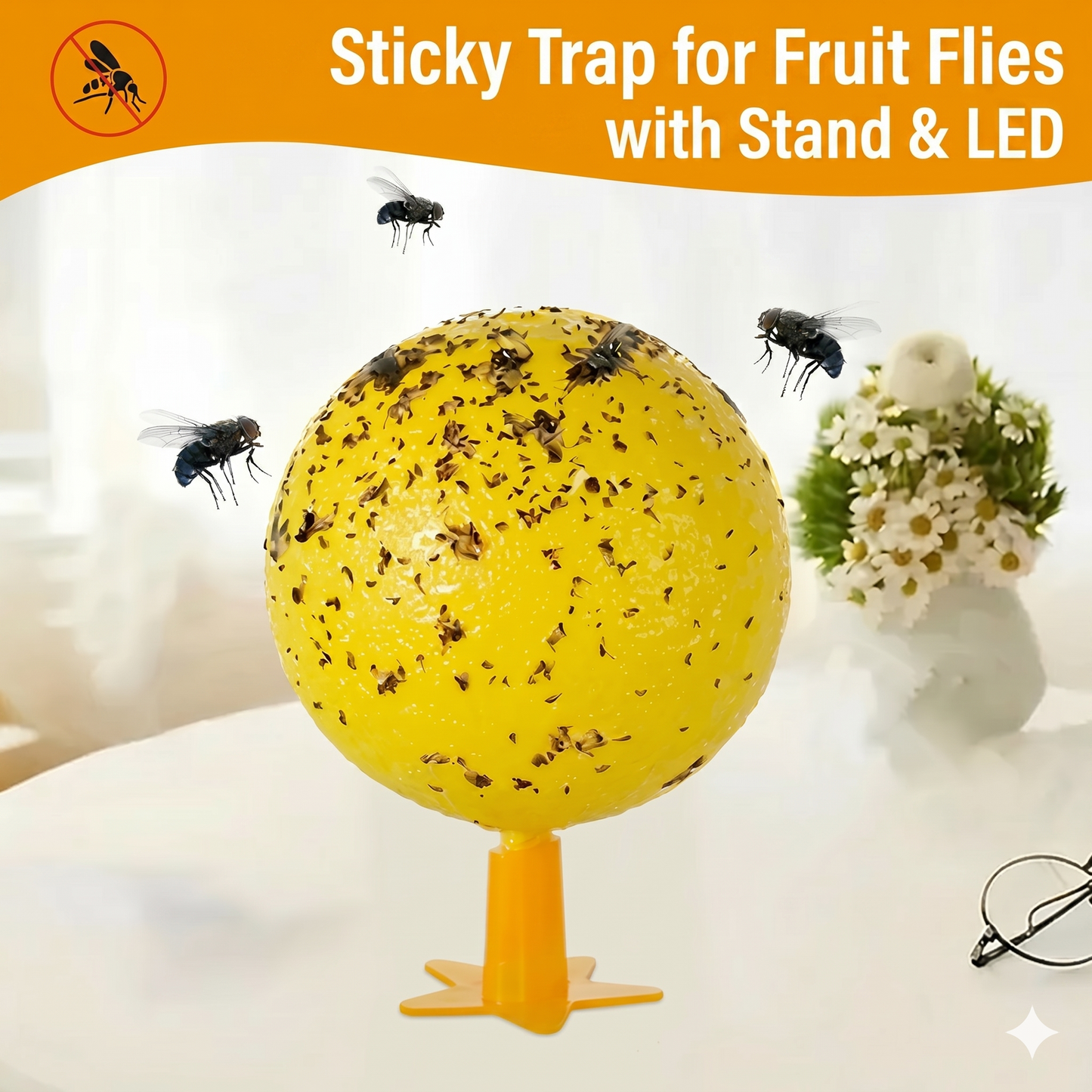Sticky fruit fly trap ball with stand & LED
