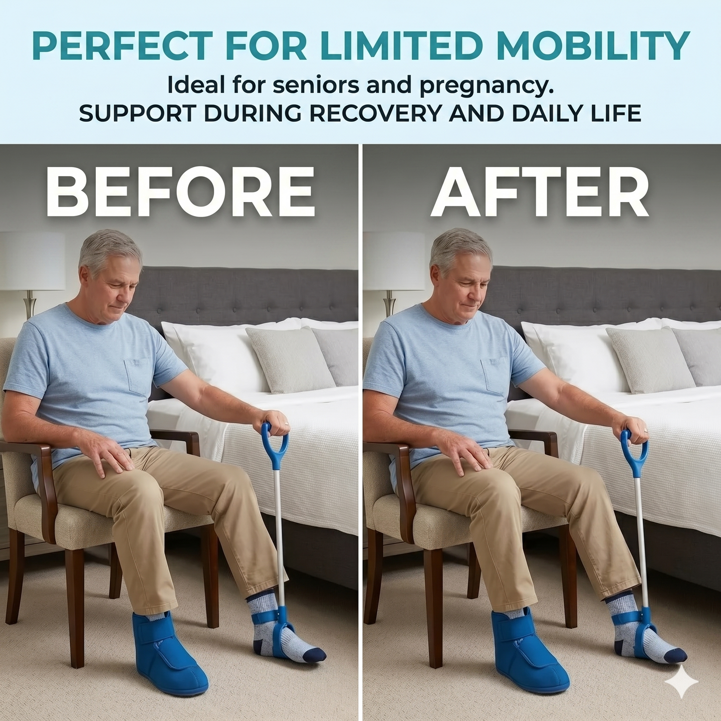 No-bend sock aid with pull loops
