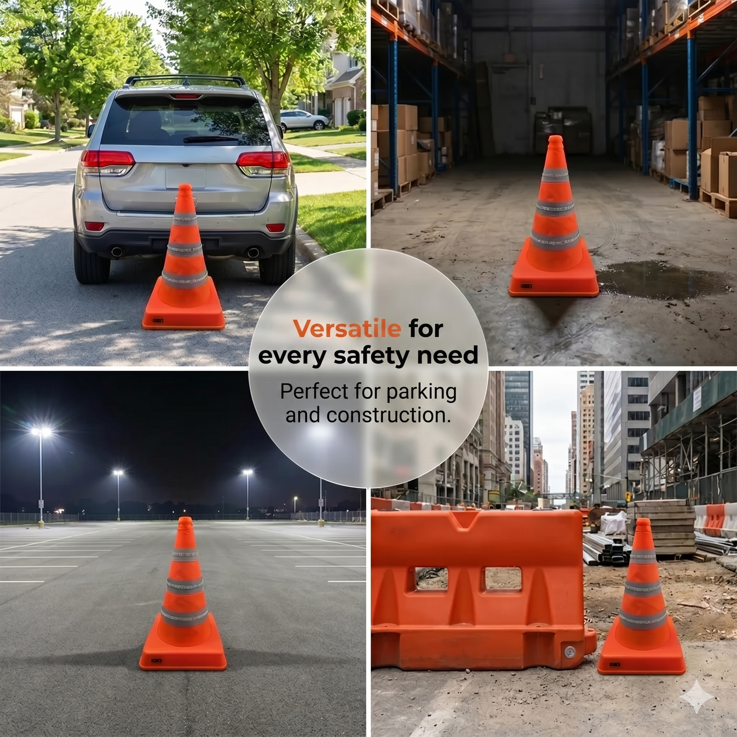 Collapsible reflective traffic cone made of high-quality and water-resistant Oxford fabric