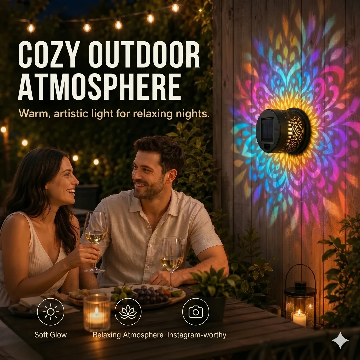 Mandala Solar Lamp - Beautiful Projection & IP65 Waterproof