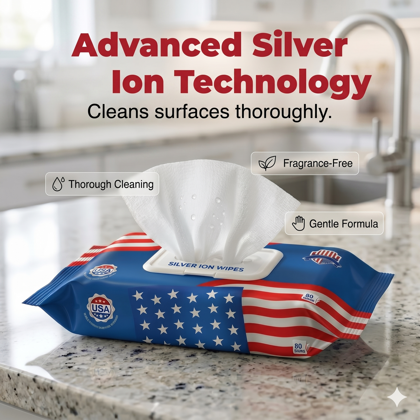 US Nano Silver Ion Ultra-Clean Wipes (80 sheets/pack)