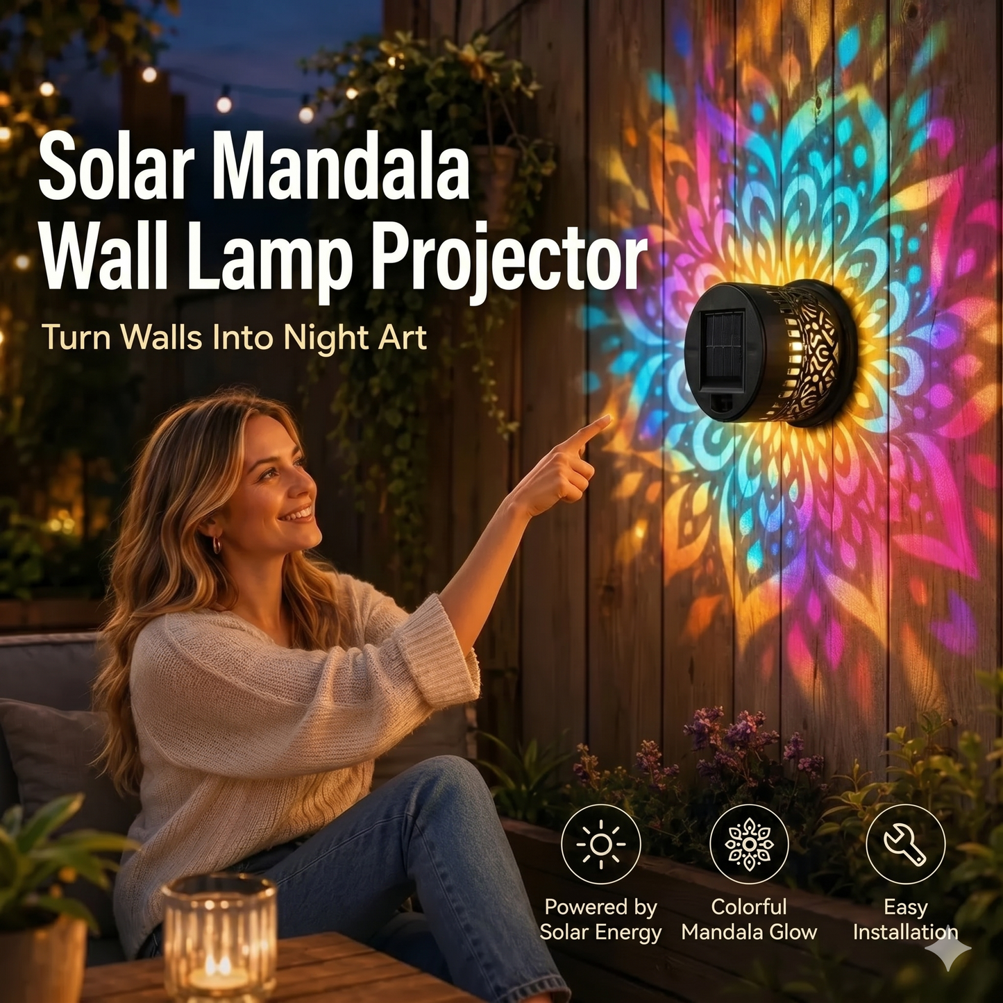 Mandala Solar Lamp - Beautiful Projection & IP65 Waterproof