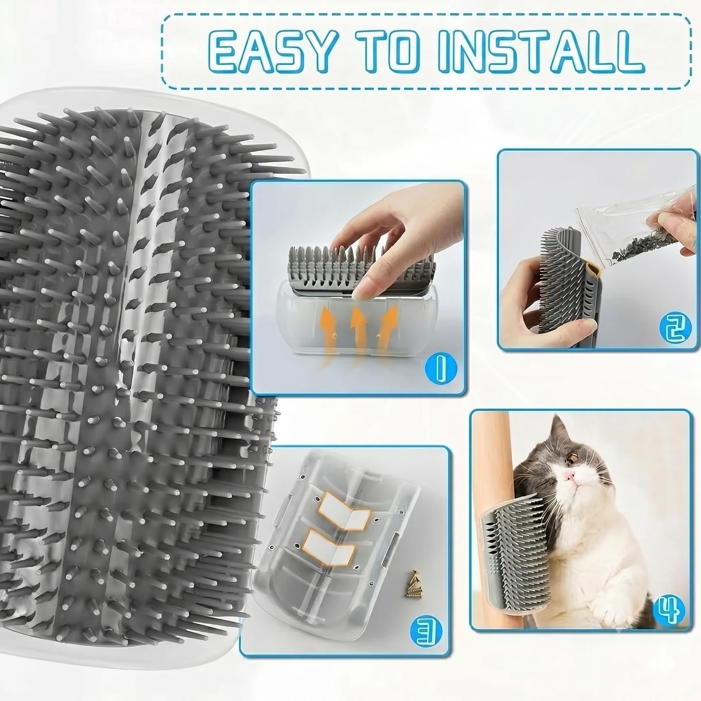 Self-cleaning cat massage brush for corners
