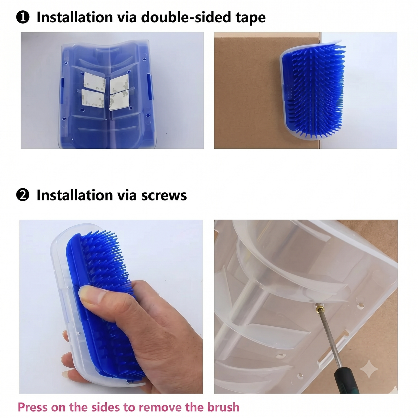 Self-cleaning cat massage brush for corners