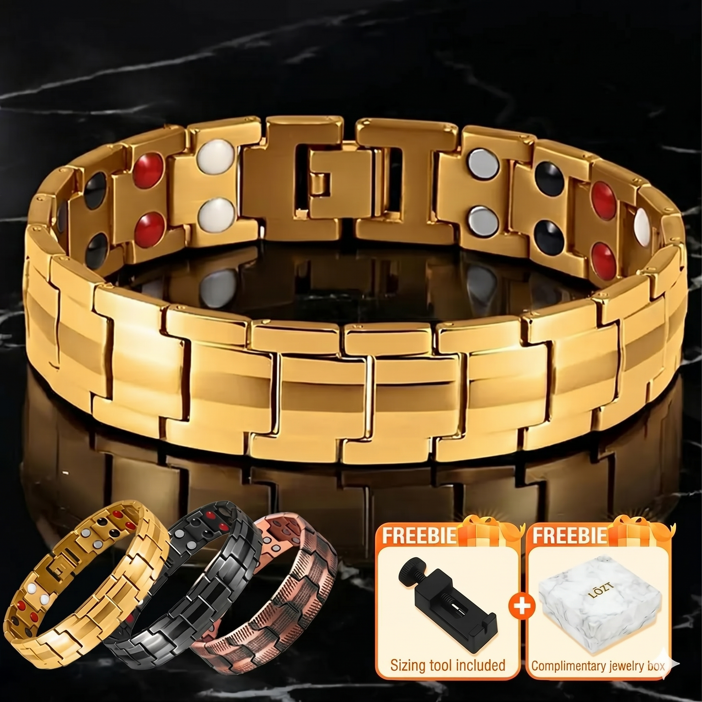 Retro men's bracelet with cross and double-row magnetic clasp