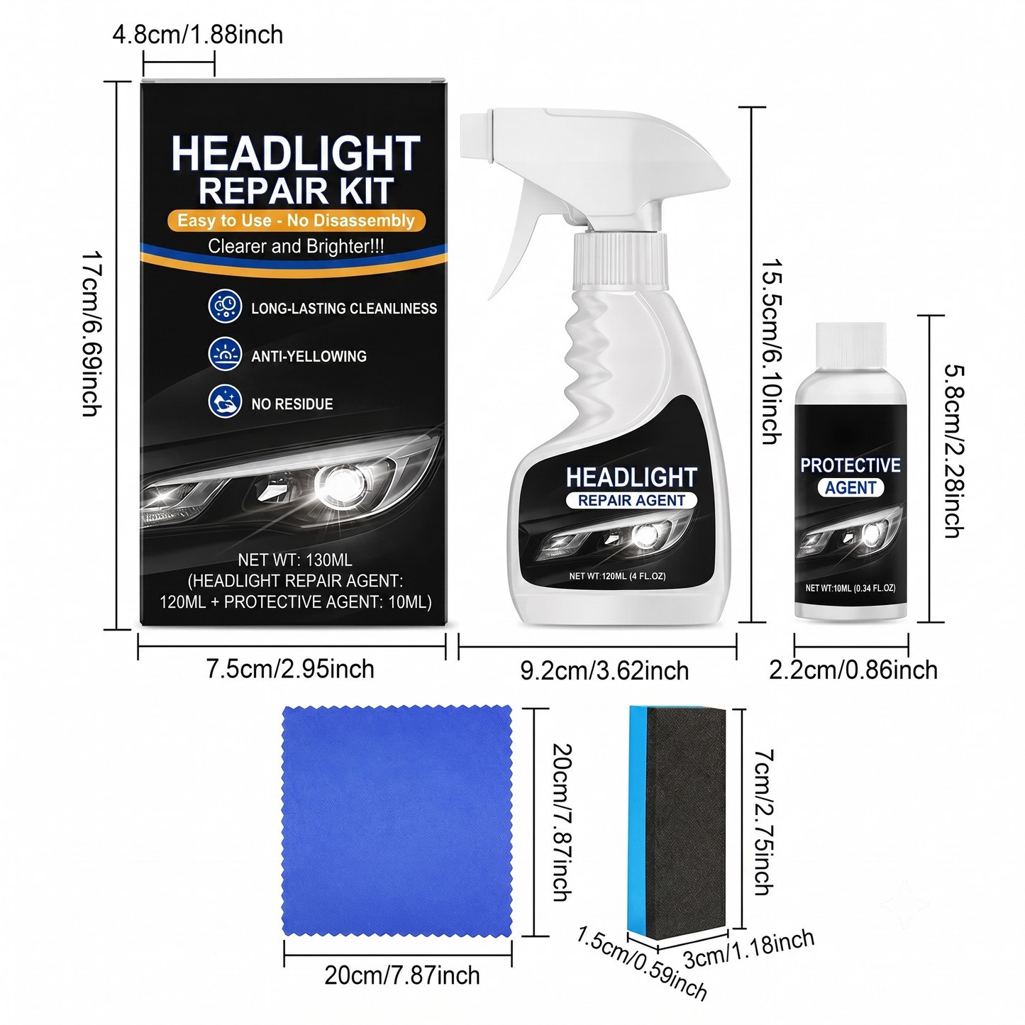Car headlight restoration kit