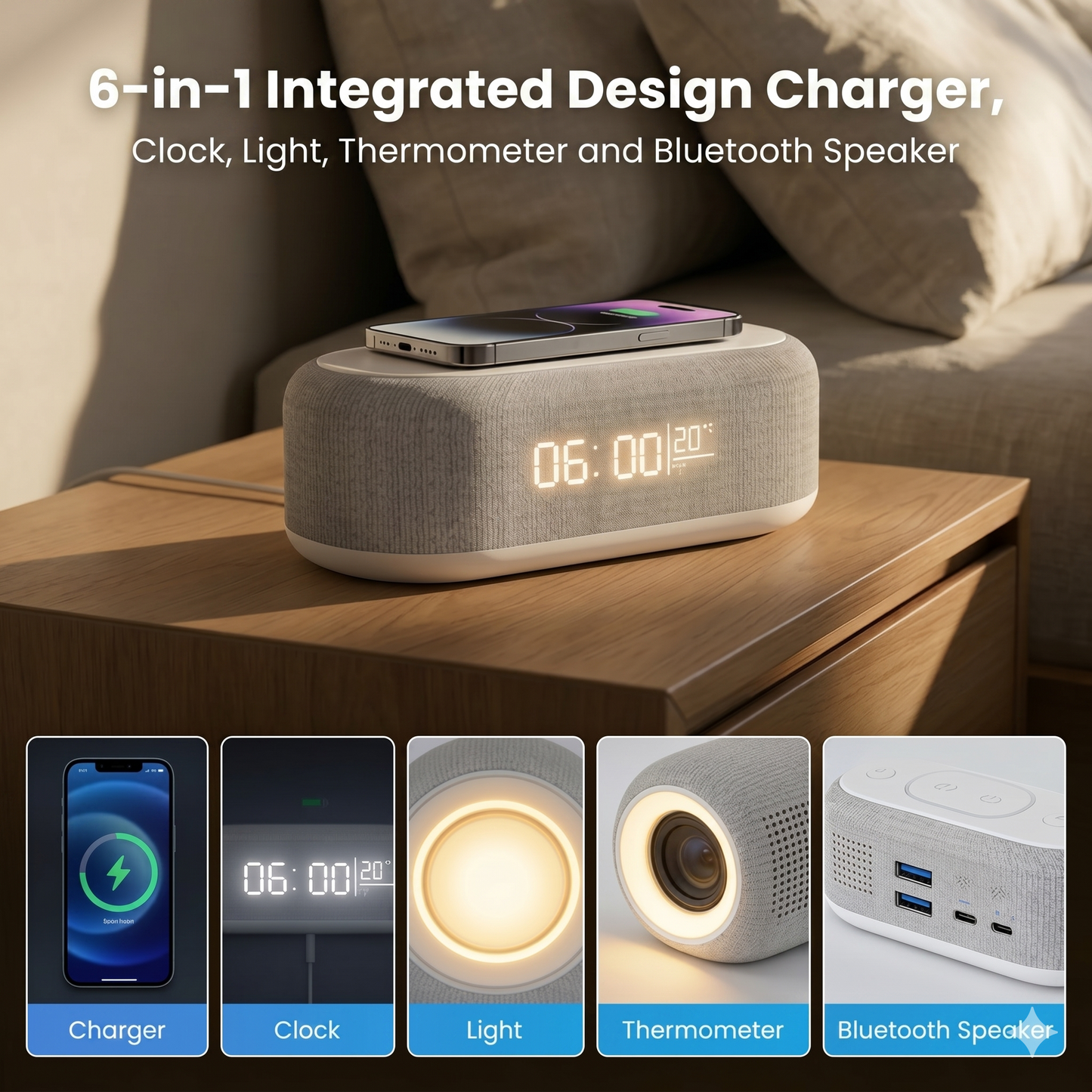 All-in-one 6-in-1 wireless 15W charging station