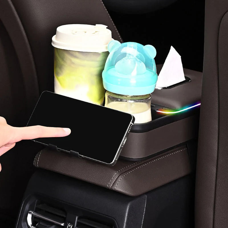 Armrest storage box with LED ambient lighting
