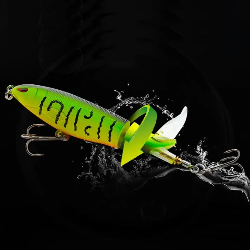 Floating, rotating fish bait in the shape of a propeller