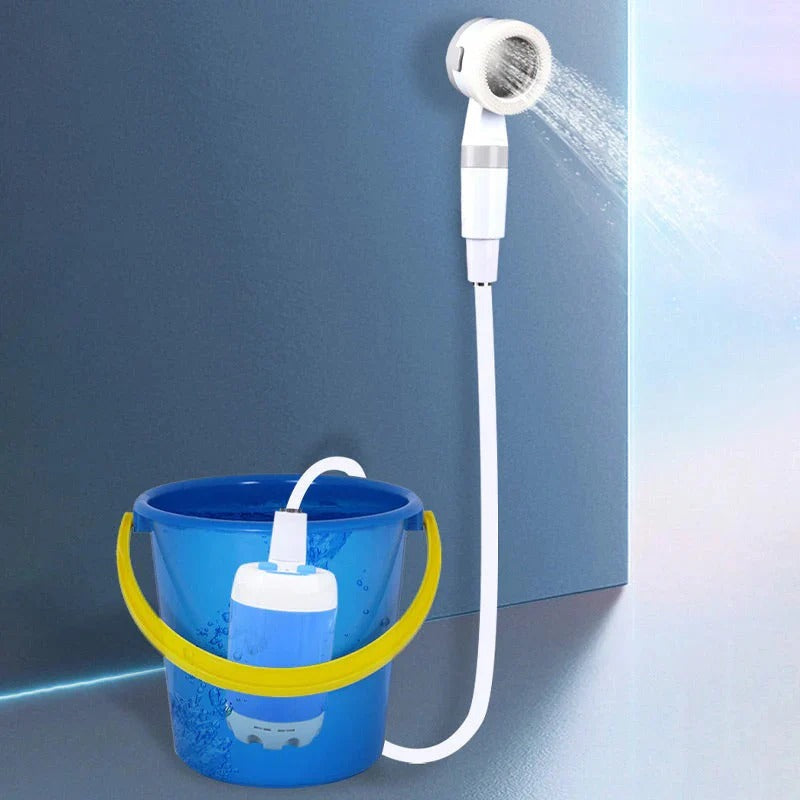 Portable camping shower with water pump