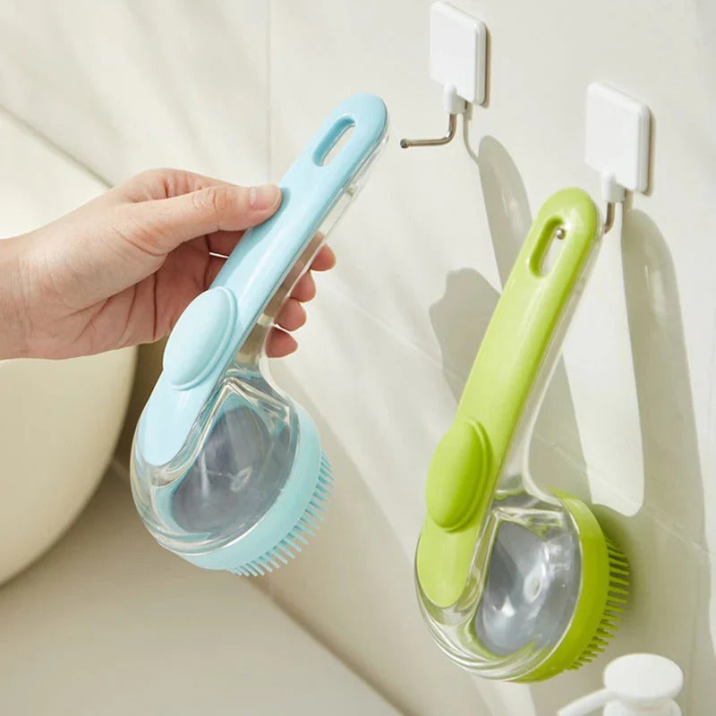Pet Bath Brush with Long Handle & Shampoo Dispenser