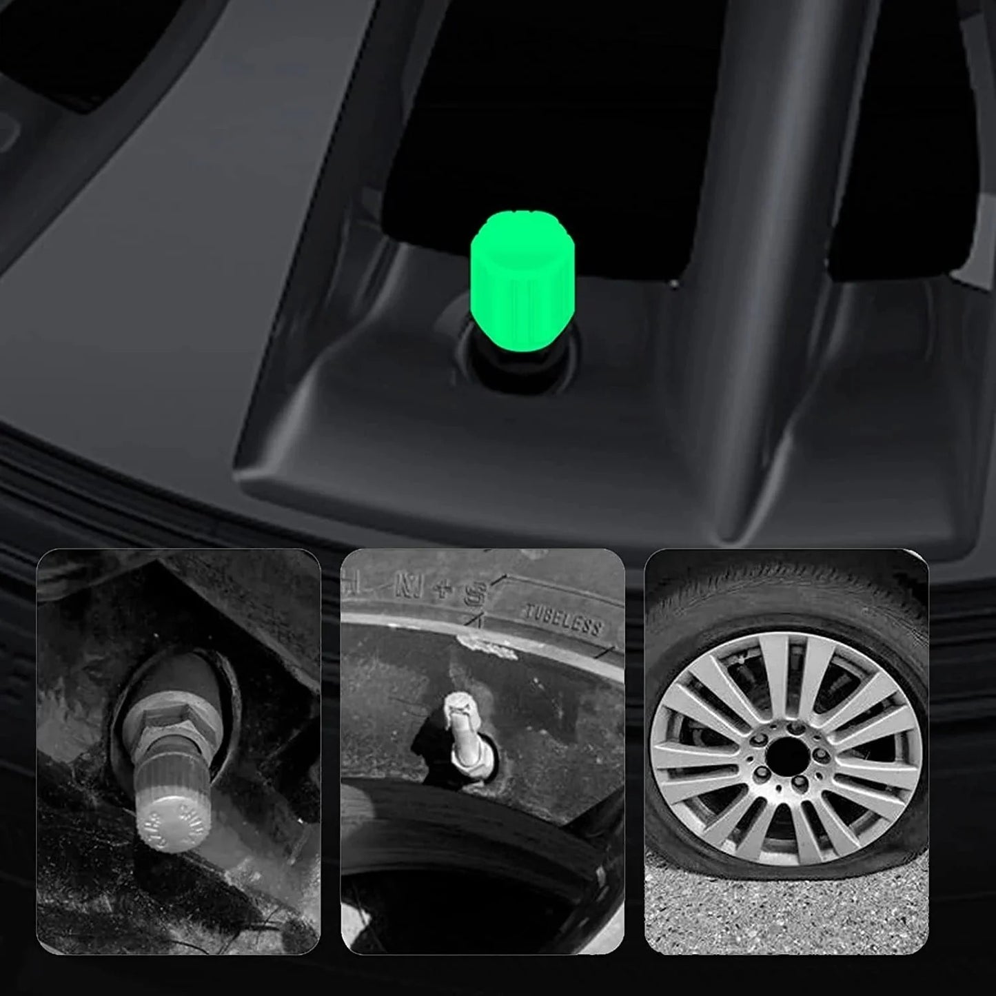 Glowing valve caps for car and bike