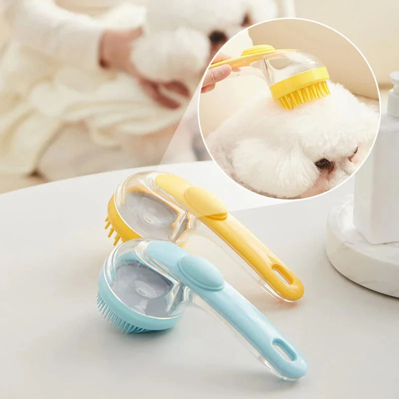 Pet Bath Brush with Long Handle & Shampoo Dispenser