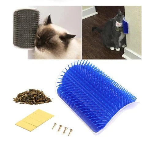 Self-cleaning cat massage brush for corners