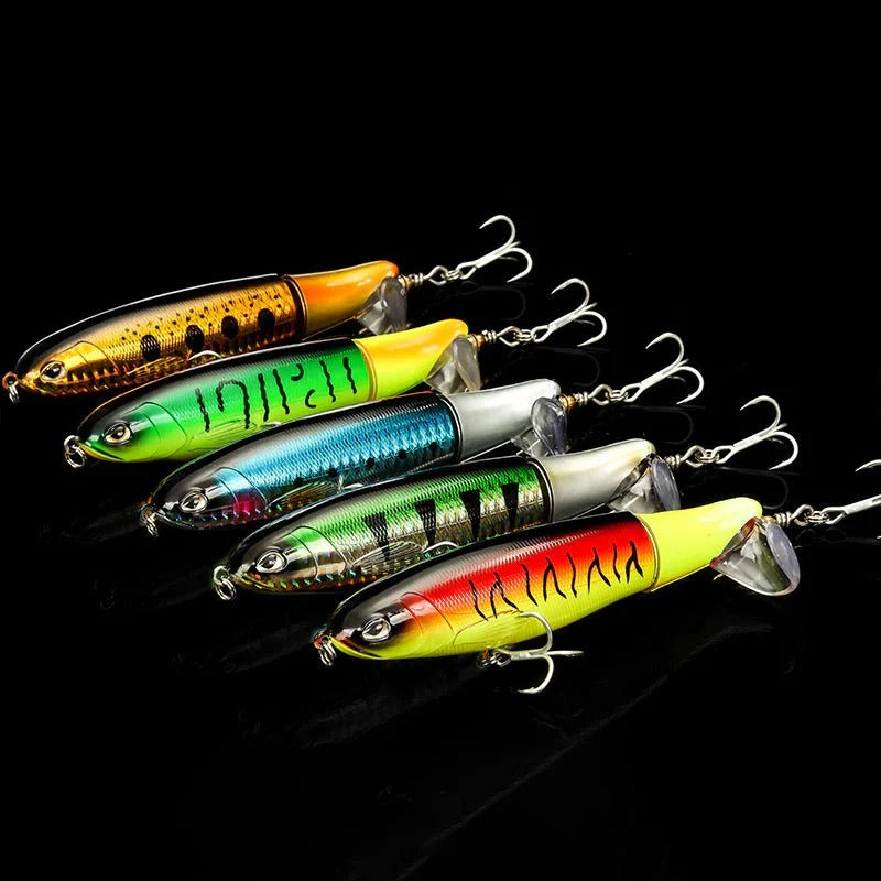 Floating, rotating fish bait in the shape of a propeller