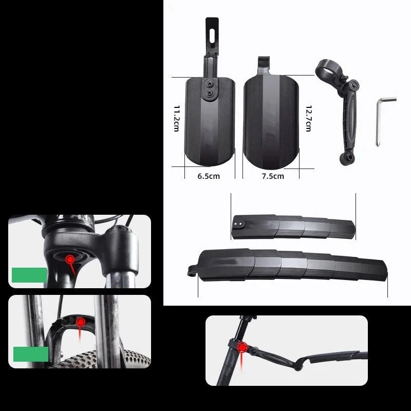 Retractable and adjustable fender set for bicycles