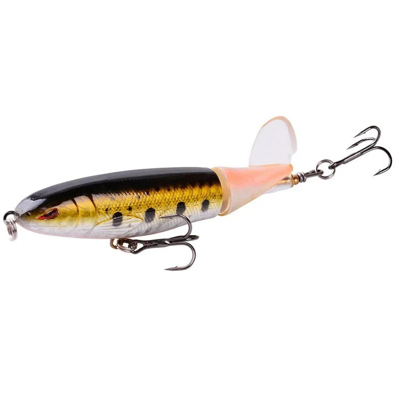 Floating, rotating fish bait in the shape of a propeller