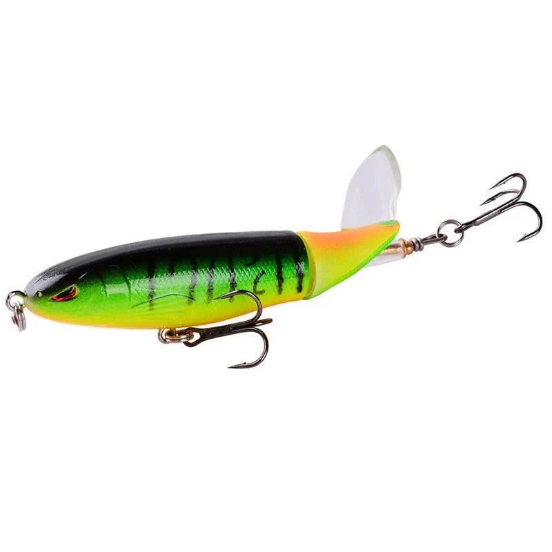 Floating, rotating fish bait in the shape of a propeller